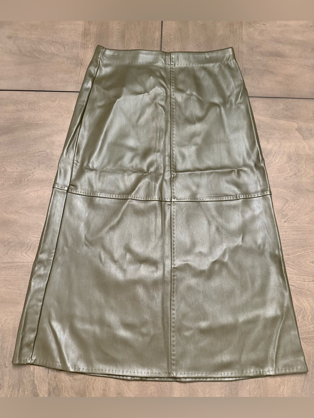 Max Studio London Olive Faux Leather A-Line Midi Skirt NWT